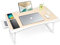 Amaredom Plateau pour Ordinateur Portable, Table de Lit, Support pour Ordinateur Portable, Support de Lecture avec Tiroir de Rangement et Porte-gobelet pour Boire sur Le Lit/Canapé - Chêne Blanc