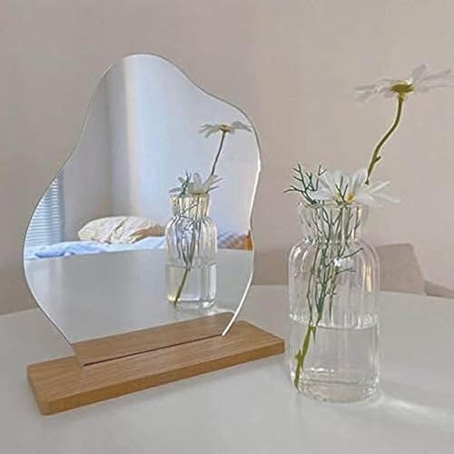 SFGHOUSE Schminkspiegel aus Acryl, ohne Rahmen, unregelmäßige Form mit Holzsockel, für Schlafzimmer, Wohnzimmer und minimale Räume (A)