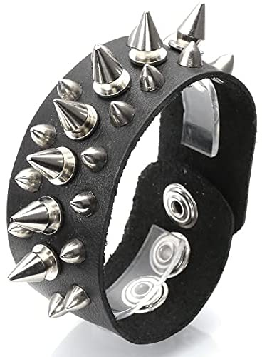 OUTLETISSIMO® Pulsera de piel ajustable ancha tachuelas estilo punk rock hombre mujer ET116