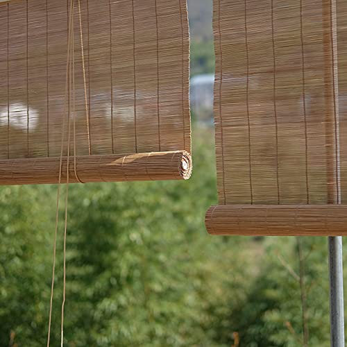 SZZT Bambusrollo, handgewebtes Bambus-Fensterrollo, wasserfest/sonnenfilternd, Rollos, Sonnenschutz, natürlich atmungsaktiv, für Outdoor-Pergola, karbonisierte Farbe
