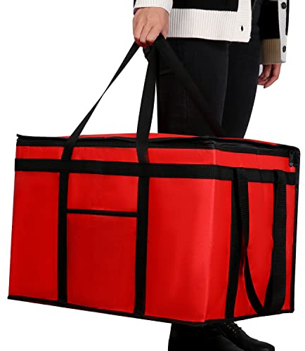 musbus Extra large XXXL Insulated Food Delivery Bag Cooler Bags Keep Food Warm Catering Therma Catering Bag for doordash 22x14x13 Cooler Bags Therma Shopper hot warming RED Pizza BLACK
