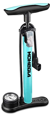 Bike Pump,MOHEGIA Bicycle Floor Pump with Gauge,High Pressure 160 PSI Fits Schrader and Presta Valve,for Tyre,Balls,Balloons,Inflatables Blue