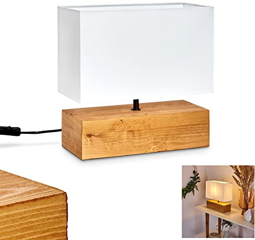 Tischleuchte Geneva, Nachttischlampe aus Holz/Stoff in Natur/Weiß, Tischlampe 1-flammig im skandinavischen Design, 1 x E27, Länge 30 cm, Leucht m. An-/Ausschalter am Kabel, ohne Leuchtmittel