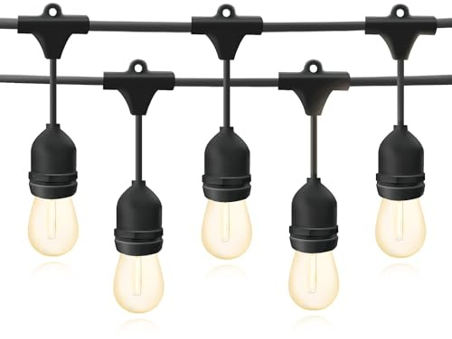 30M Catena Luminosa Esterno E27 Catenaria 30 Portalampade Da 3*10 Metri, 30 Lampadine S14 LED 2W(=15W), Cavo Nero Prolungabile Fino a 500M IP54 Outdoor Giardino Matrimonio|30M, NERO, 30 Lampadine