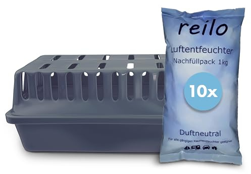 reilo Luftentfeuchter-Komplettset, 2x XXL Raumentfeuchterbox und 10x 1kg Luftentfeuchtergranulat, Raumentfeuchter im Vliesbeutel, Staffelpreis, für Auto, Schlafzimmer, Keller