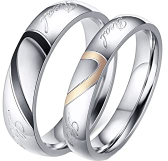 Homxi Eheringe mit Gravur,1 Paar Verlobungsringe Edelstahl Silber 4/5MM mit Rund Herz Puzzle Ring für Paar Damen 62 (19.7) + Herren 62 (19.7)