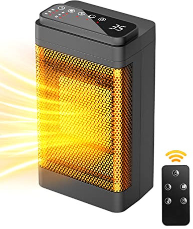 Beatoer Calefactor - 1500W 3 modos de calefacción mando remoto ventilador y calentador eléctrico silencioso y de ahorro de energía calefactor con rotación de 70 grados. (Large)