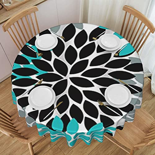 Tischdecke Runde Tischdecken Dahlie Pinnata Blume Blumen Blau Weiß für Rundtisch 60 Zoll