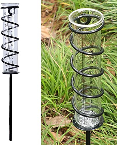 HpLive Regenmesser, Glas-Regenmesser mit 17 klarer Skala, Abnehmbarer Regenmesser mit Spiralförmiger Metallpflock, schwimmender Regenmesser für Gartenlandschaften im Freien