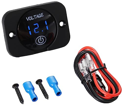 Greluma 1 Pièce Voltmètre numérique LED DC 12 V/24 V, jauge de tension étanche à montage sur panneau, testeur de batterie pour voiture, bateau, moto, camion, camping-car, ATV, UTV