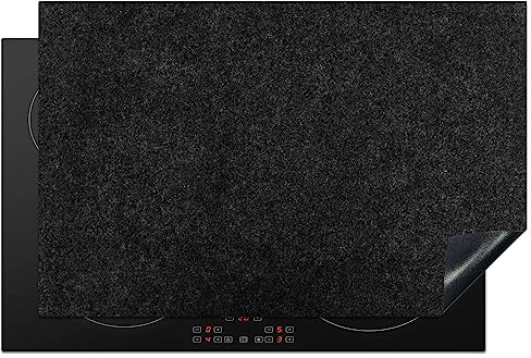 KitchenYeah© Herdabdeckplatte Einteilig Küche Ceranfeld Abdeckplatte | 81x52 cm - Cerankochfeld Abdeckung Induktionskochfeld Schutzmatte Granite - Schwarz - Design - Stein