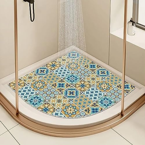 EUPXRHY Duschmatte Dreieckig für Eckdusche, Duschmatte Dreieckig, Komfortabel Duschmatte rutschfest Halbrund, PVC-Luffa Badematte Halbrund mit AblauflöChern Sicherheits,D,65x65cm