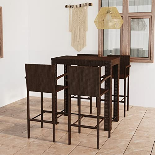 BaraSh 5-TLG. Garten-Bar-Set mit Armlehnen Outdoor BalkonstüHle Bartisch FüR Zu Hause Outdoor Tisch Und StüHle Set Bar MöBel Rattan Braun