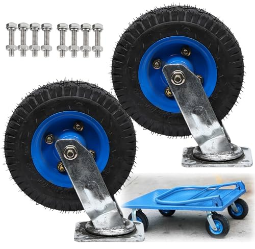 SAGIDAR Heavy Duty Industrial Caster, Wheelbarrow Tires 8in/10in, 2pcs Pneumatic Wheel Replacement Casters, Double Ball Bearing, Silent and Non-Slip, Rubber Caster Wheel with Brakes