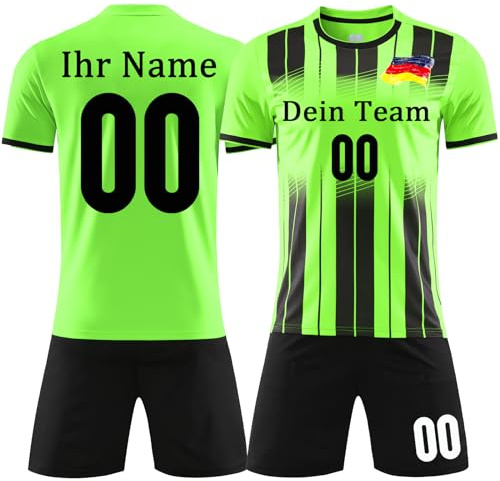 OPUTWDF Personifizieren Fussball Trikot Kinder Erwachsene Hemd & Kurze Set mit Nummer Name Team Logo Fußball Trikot Set
