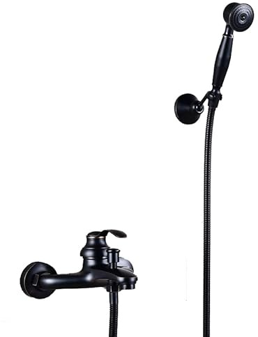 ZYCDP Badewannenarmatur Wannenarmatur Retro Einhebel Mischbatterie Badewanne mit Brause Wand-Duscharmatur Mit Handbrause, Schwarzer Antik A