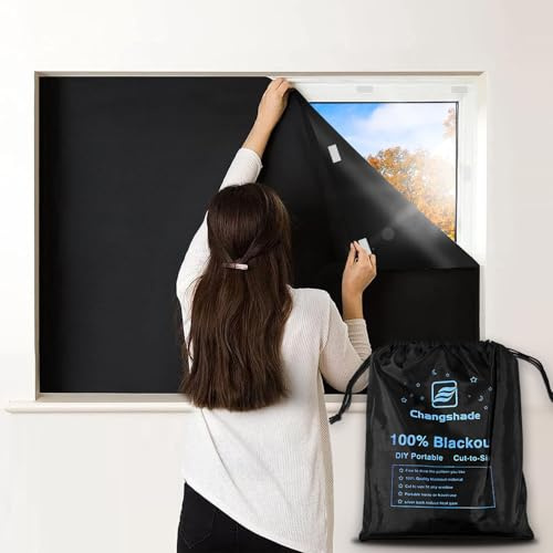 Changshade Portable Shades for Windows, Travel Stick On Blackout Curtains No Drill 100% Black Out, Blackout Window Cover Temporary Blinds for Baby, Nursery, Bedroom, 57 Width X 118 Heiht