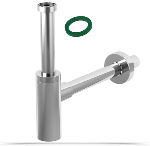 Schläfer 3439410 | Sifone in Abs 1 1/4 Minimalista, Sifone per lavabo e Bidet, Scarico Lavandino Universale, Sifone in Plastica Antiodore Cromo, Tubo Scarico Muro diam 32 mm.