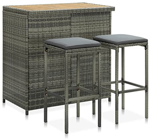 CKioict Eckbank esszimmer Küchen möbel Esstisch-Set 3-TLG. Bar Set Poly Rattan GrauGeeignet für Esszimmer Küche Wohnzimmer