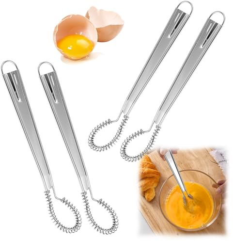 QIUWORE 4PCS mini Whisk, Spring Coil Egg Whisk, Hand Whisk, Stainless Steel Small Whisk,Cream Churn,mini Whisk Hand Used for Baking Baked Goods