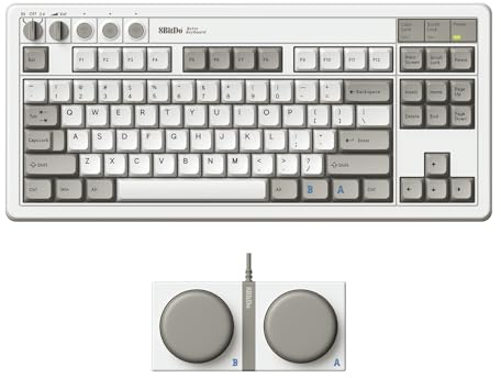 8BitDo Retro Mechanical Keyboard, Bluetooth/2.4G/USB-C Hot Swappable Gaming Keyboard with 87 Keys, Dual Super Programmable Buttons for Windows and Android - M Edition