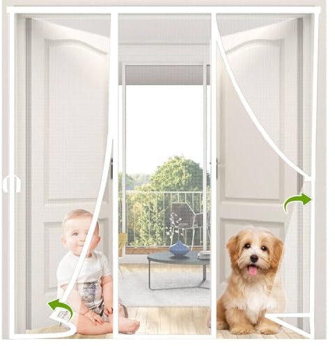 Magnetische Fliegengittertür, 115x215cm Anti-Fliegen-Vorhang, magnetische Vorhänge ohne Bohren, magnetische Emeter-Moskitonetze für Außentür, Balkon, Wohnmobil, Terrasse Weiß