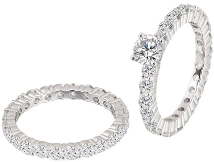 Epinki Echt Gold Schmuck, 14K Weißgold Ringe, 2er Set Ewigkeit Antragsring mit Rund Moissanit, Au750 Gold Eheringe Partnerringe Gr.53 (16.9)