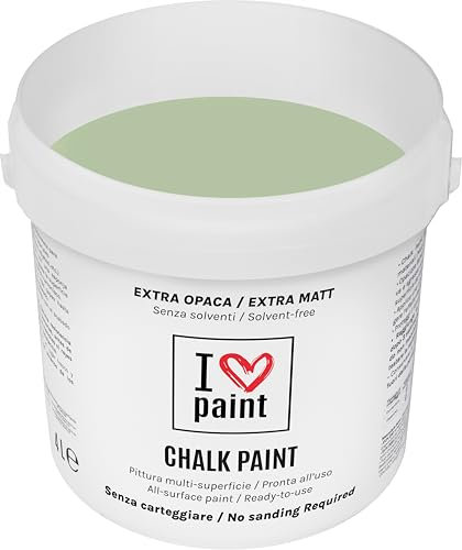 I LOVE paint CHALK Salbeigrün - OHNE SCHLEIFEN Möbel, Wände und Gegenstände streichen - Lösungsmittelfrei und Formaldehydfrei – Geruchlos und auf Wasserbasis (4 Liter)