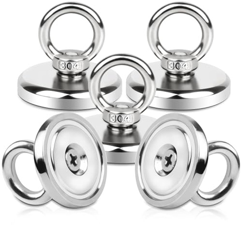 Dawumin Neodym Magnete mit Loch, 55kg Neodym Magnet Extra Starke Magnetfischen, Runde Starkmagnet Magnet Hake Magnete, Multifunktions Magnet für Geeignet Angeln, Zuhause, Werkstätten(5PC-36mm)