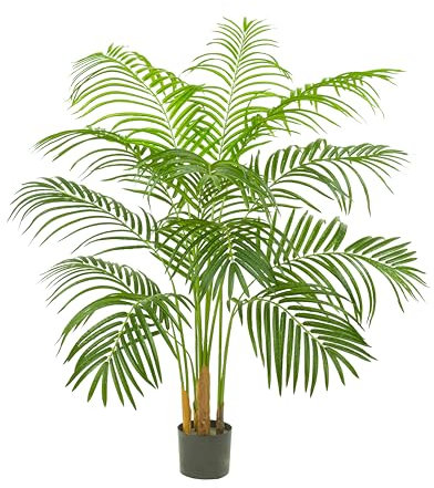 Artificial Palm Tree Indoor Plant Tall Fake Tropical Palm Tree in Pot with Real Bark Design Faux Areca Palm Tree for Home Office Living Room Bedroom Farmhouse Modern Outdoor Decor (13 Trunks, 4 FT)