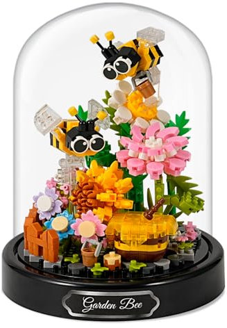 Mini Animals Flower Building Set - 588 Pcs Butterflies Bees Flowers Animals Building Blocks with Transparent Cover, Flower Bouquet Building Kit, Garden Den Block Kit for Christmas Home Decoration(Bee)