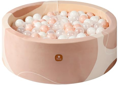 Dodozen Bällebad aus Samt 90x30cm mit 200 Bällen für Babys und Kinder - Weicher Spielbereich, Waschbarer Bezug - Honigpfirsich