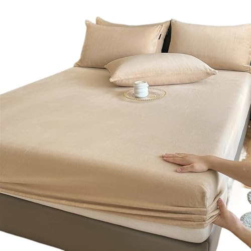 Drap-Housse Peluche Drap-housse élastique chaud et épais en flanelle de couleur unie, housse de matelas d'hiver réglable, linge de lit en velours, tailles 90/160/180/200 Drap Housse Hiver(Apricot,160x