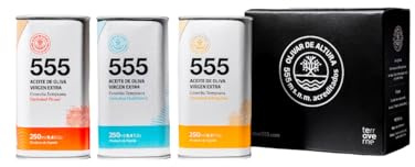 Terraverne 555 | Aceite de oliva virgen extra Estuche 3 Latas Arbequina + Hojiblanca + Picual 250 ml