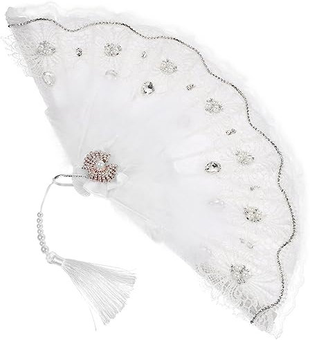 Cabilock Plume Fächer Mit Spitze Eleganter Hochzeitsfächer Aus Faltbarer Handfächer Für Tanz Und Bühnenaufführungen Stilvolles Accessoire Für Frauen Partys Und Hochzeiten