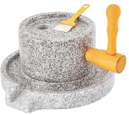 Hand Grain Mill Stone,Stone Grain Mill, Hand Stone Grinder, Natural Granite Paste Mill, Manual Dry/Wet Grain Mill, Handmade Stone Mill Paste Mill for Bean Barley Spice