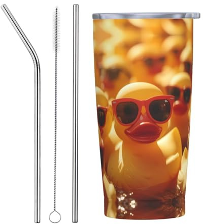 Bicchiere da 20 once con coperchio e cannuccia, occhiali da sole giallo anatra isolata Tumbler tazze in acciaio inossidabile, tazza da caffè personalizzata bottiglia d'acqua tazza da viaggio
