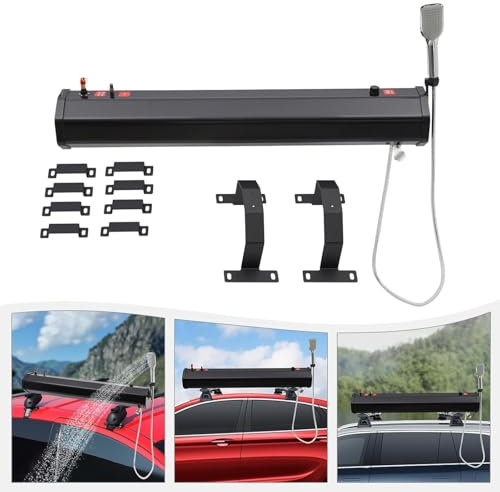PRMTYUP Portable Road Camping Shower, Self-Pressurized Water Tank for Camping, Outdoor Activities Water Supply Roof Rack Mount Water Storage, for Trucks Rvs,Black,20L