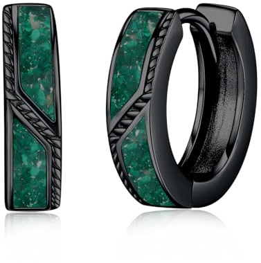 Midir&Etain Malachite Hoop Earrings for Men Women 925 Sterling Silver Black 15mm Huggie Earring Hypoallergenic Jewellery Mothers Day Birthday Gifts for Mom Girls Boys