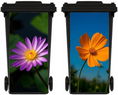 ZENZDS 2 Sheets Flowers Wheelie Bin Stickers Self Adhesive Dustbin Sticker Decorative Decal for House Decoration, Fridge, Bins Wall, Indoor Outdoor