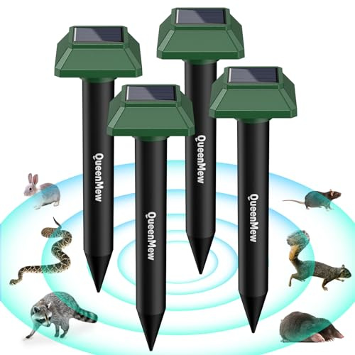 Répulsif Ultrasonique pour Souris 4 Pack,7500spt Repulsif Chat Ultrason,Ultrasons Souris à Ultrasons et Rats 360 °,repulsif Chat Interieur Silencieux,IPX66 eRepulsif Taupe Solaire Protégez Jardins