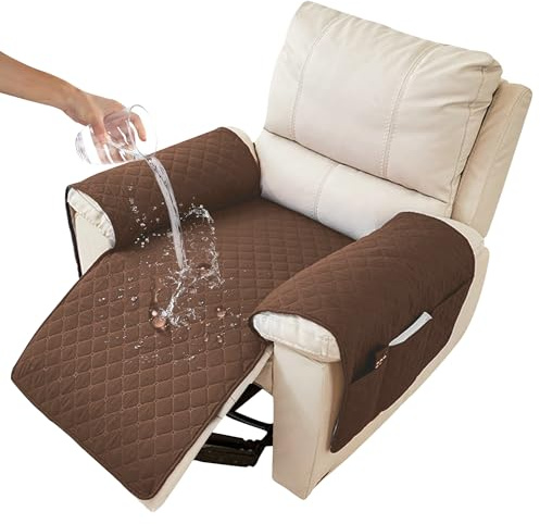 MEHIDFY Sofa Seat Arm Cover, Waterproof Couch Armrest Protector, Anti-Slip Sofa Cover, Remote Holder for Armchair, Dual Side Recliner Caddy with 3 Pockets for TV Remote, Phone, Pad, Pen, Book(Brown)