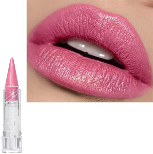 Shimmer Lipstick Light Pink Color Lip Stick, Glitter Bright Cool Pink Lip Line, Smooth Full-Coverage Lipsticks, Longlasting Pearlescent Tinted Balm for Women
