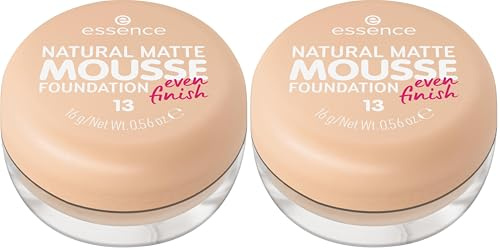 essence NATURAL MATTE MOUSSE FOUNDATION, Nr. 13, Nude, mattierend, abdeckend, Expressergebnis, matt, vegan, ölfrei, ohne Parfüm, ohne Alkohol, 2er Pack (15g)