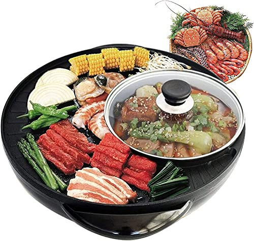Smokeless Barbecue Grill Hot Pot Combo - Electric 2 in 1 Indoor BBQ, Non-stick Divider, Capacity for 3-5 People - Multifunctional Hotpot Grill