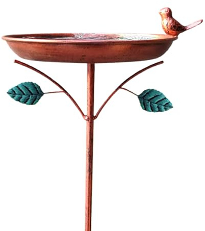 Krmoau Vogelbad, Standvogelbad Mit Metallspitze, Wasserspender und Vogelfütterer in freistehender Schale, als Haustierzubehör und Gartenkunst für Rasen, Garten und