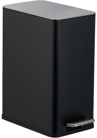 Relaxdays Kosmetikabehållare, 10 liter, automatisk sänkning, avtagbar innerhink, badrumskorg med lock, badrumskorg, svart