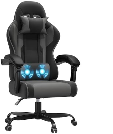JUMMICO Sedia da gaming ergonomica Jetstream, con funzione massaggiante, molla a gas, 150 kg, grigio