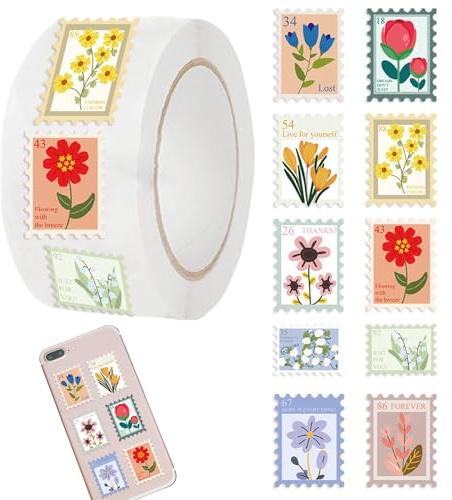 Pegatinas Florales para Scrapbook - Pegatinas de Sellos Postales para Álbum de Recortes - 500 Piezas de Materiales Autoadhesivos para Manualidades, Sellos Decorativos para Sobres en Cumpleaños, Bodas,