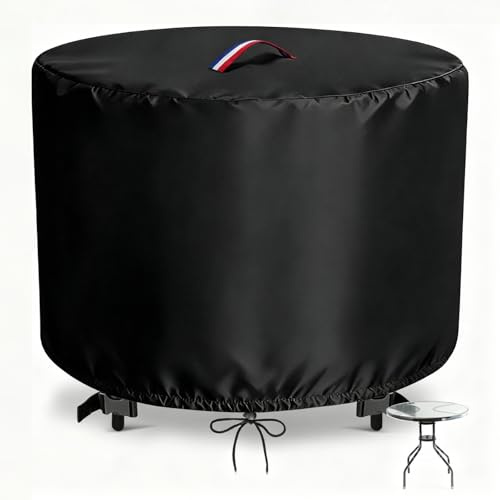 Flymer Garden Table Cover Round 500D Heavy Duty, 82 x 71 cm | Waterproof, Windproof, 2 Bottom Buckles, Bottom Drawstring, Top Handle, Outdoor Coffee Table Cover